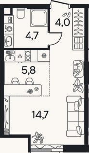 Планировка: Студия, 29,2 м²