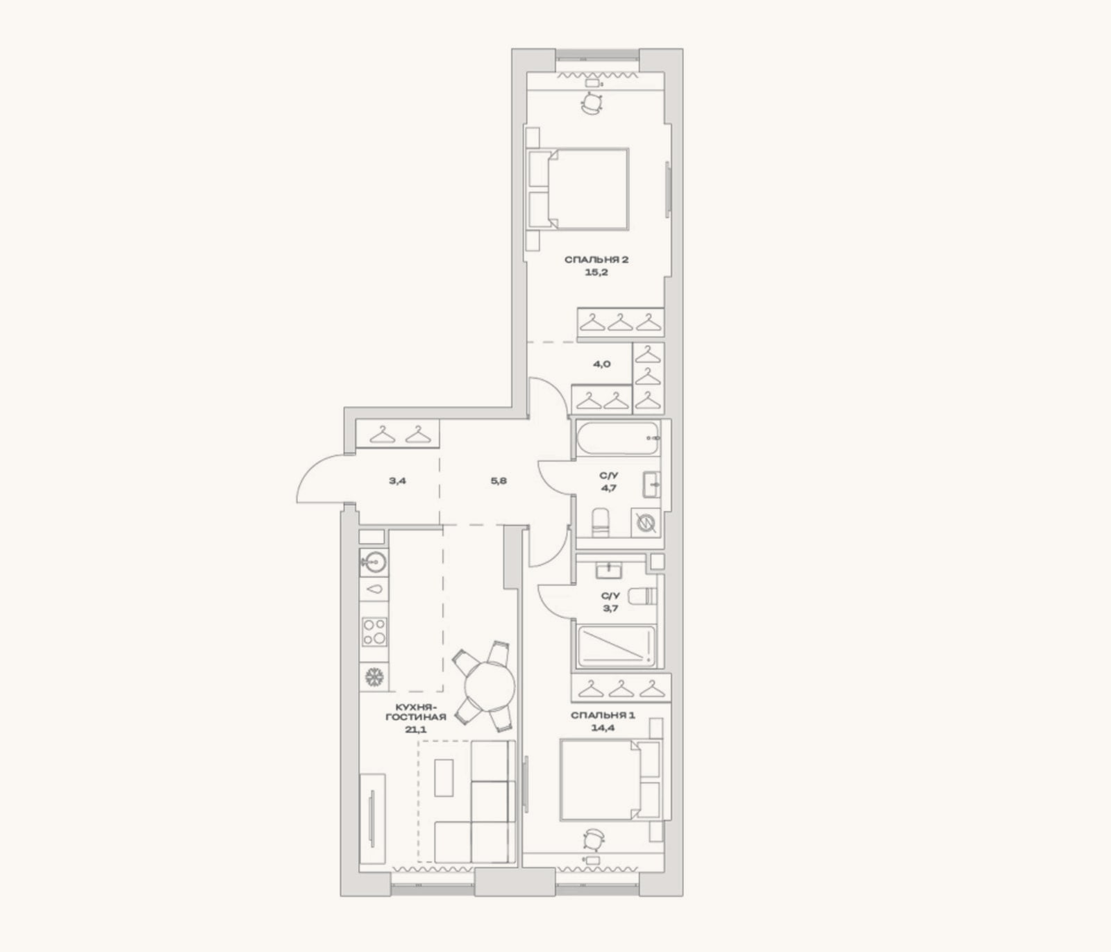 Планировка: 3-к, 72,3 м²