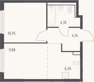 Планировка: 2-к, 35,1 м²