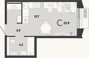 Планировка: Студия, 23,9 м²