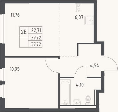 Планировка: 2-к, 37,7 м²