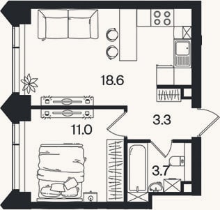 Планировка: 2-к, 36,6 м²