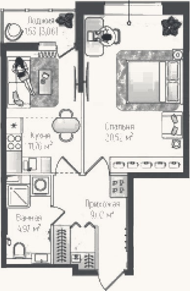 Планировка: 2-к, 46,3 м²