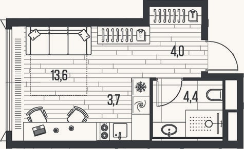 Планировка: Студия, 25,7 м²