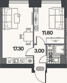 Планировка: 2-к, 36,4 м²