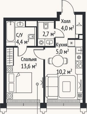 Планировка: 2-к, 39,9 м²