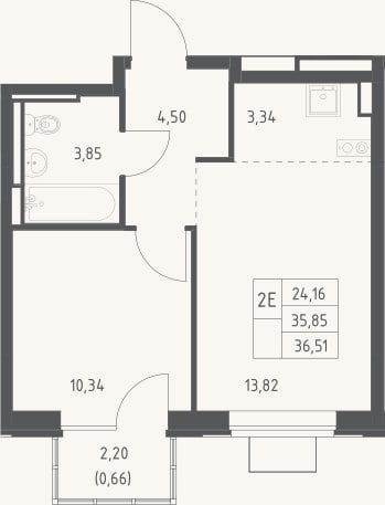 Планировка: 2-к, 35,9 м²