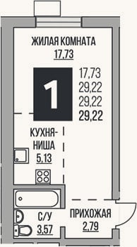 Планировка: Студия, 29,2 м²