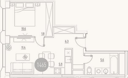 Планировка: 2-к, 41,6 м²