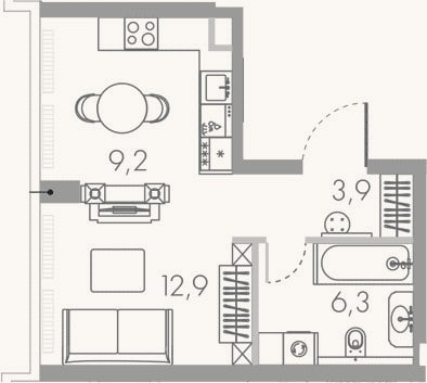 Планировка: Студия, 32,3 м²