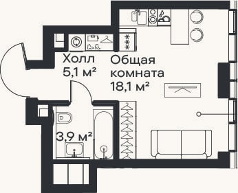 Планировка: Студия, 27,1 м²