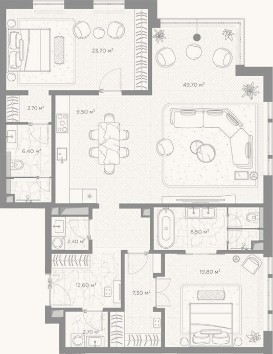 Планировка: 2-к, 145,3 м²