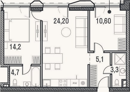 Планировка: 3-к, 62,1 м²