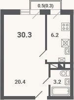 Планировка: 1-к, 29,8 м²