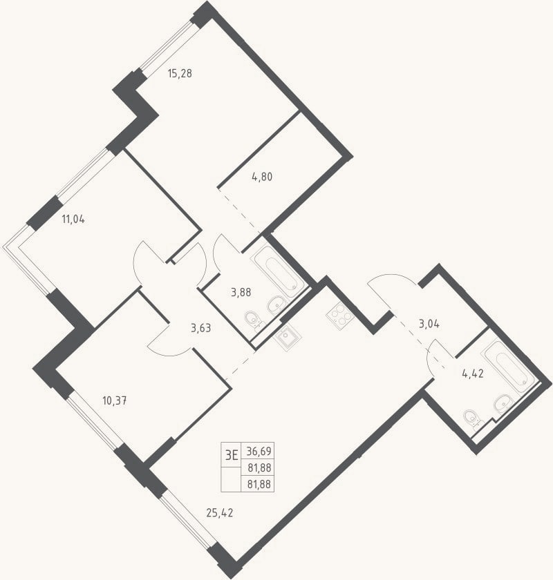 Планировка: 4+ к, 81,9 м²
