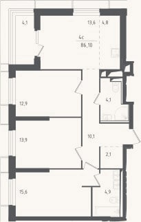 Планировка: 4+ к, 82 м²