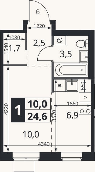 Планировка: Студия, 24,6 м²
