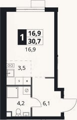 Планировка: Студия, 30,7 м²