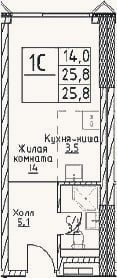 Планировка: Студия, 25,8 м²