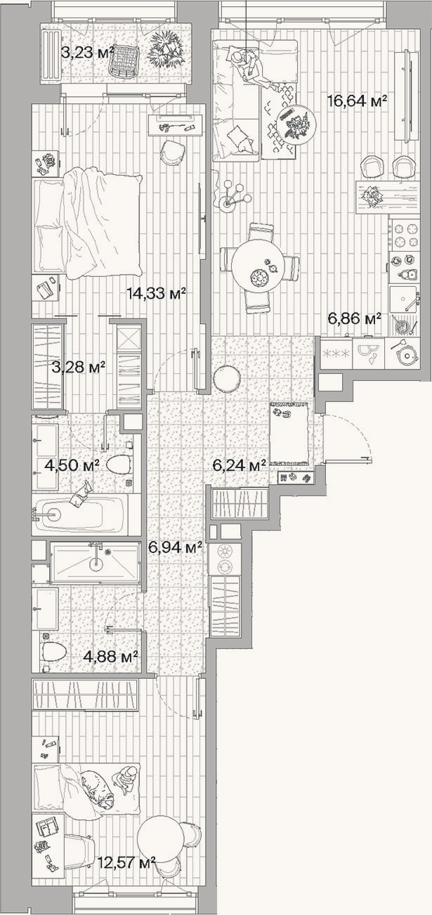 Планировка: 3-к, 76,2 м²