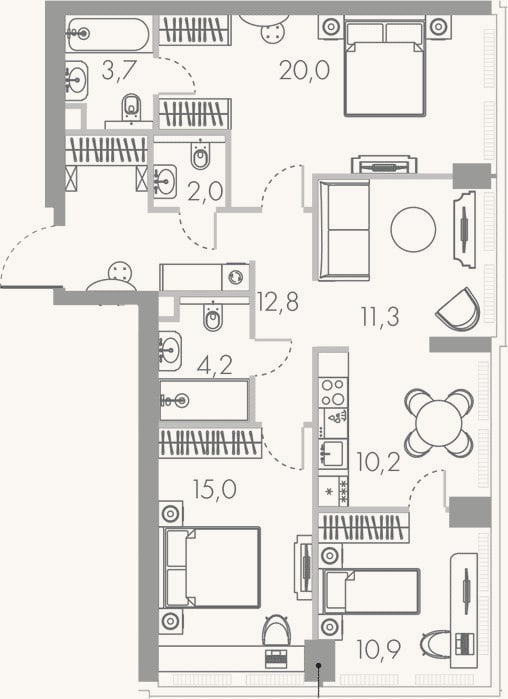 Планировка: 4+ к, 88 м²
