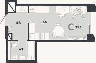 Планировка: Студия, 25,6 м²