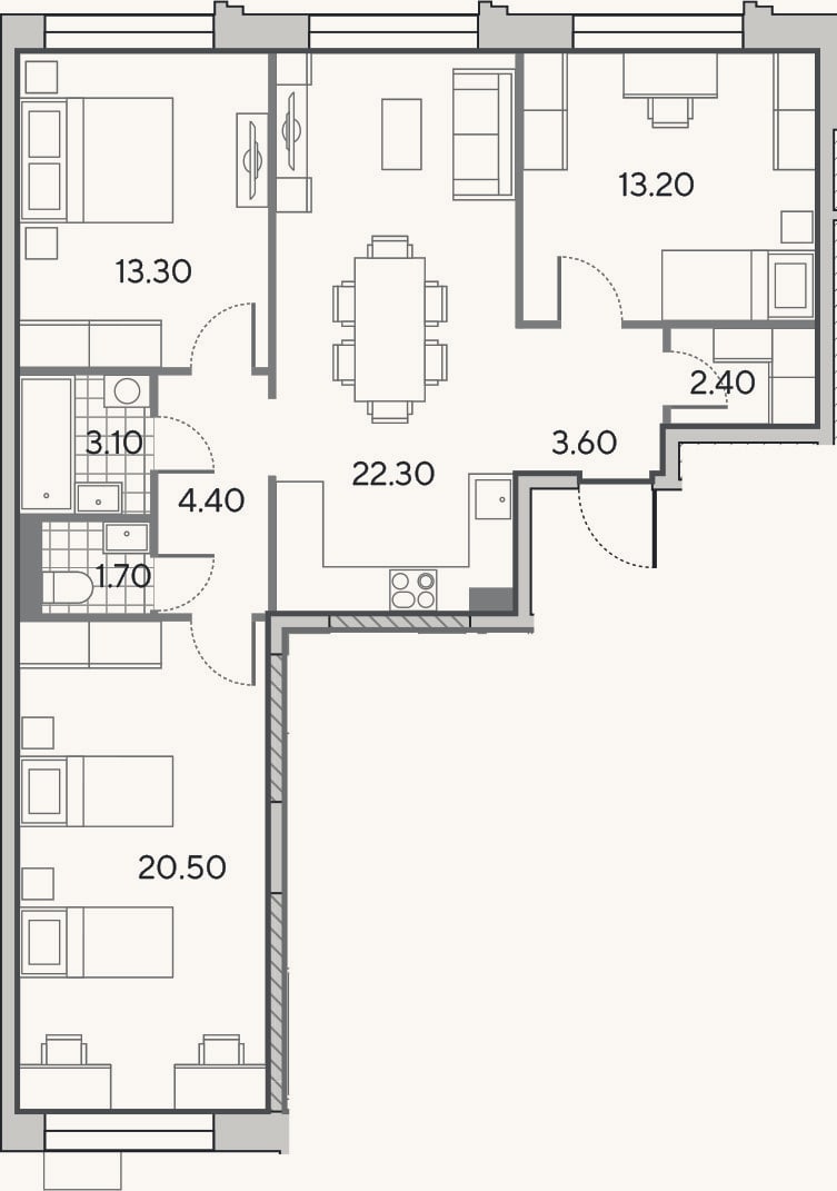 Планировка: 4+ к, 84,5 м²