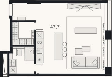 Планировка: Студия, 47,7 м²