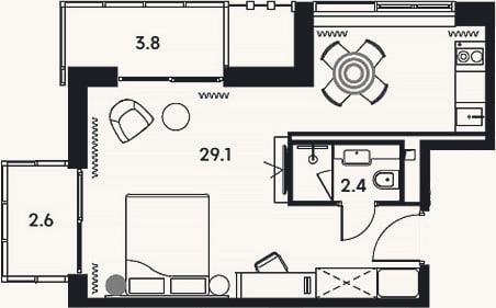 Планировка: Студия, 31,5 м²