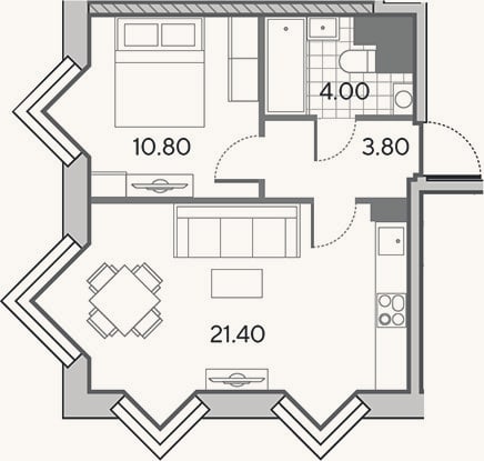Планировка: 2-к, 40 м²