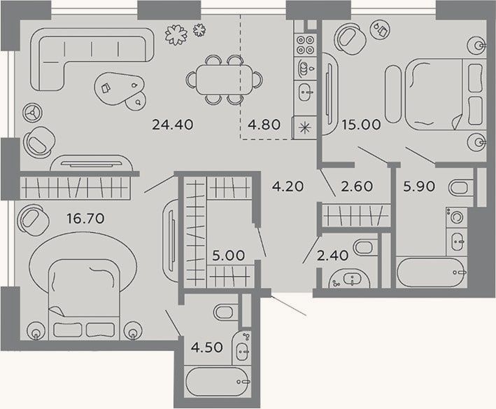 Планировка: 3-к, 85,5 м²