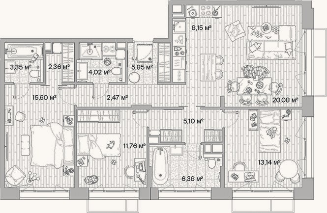Планировка: 4+ к, 98,3 м²