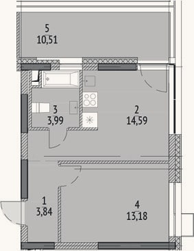 Планировка: 1-к, 35,6 м²