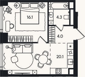 Планировка: 2-к, 44,5 м²
