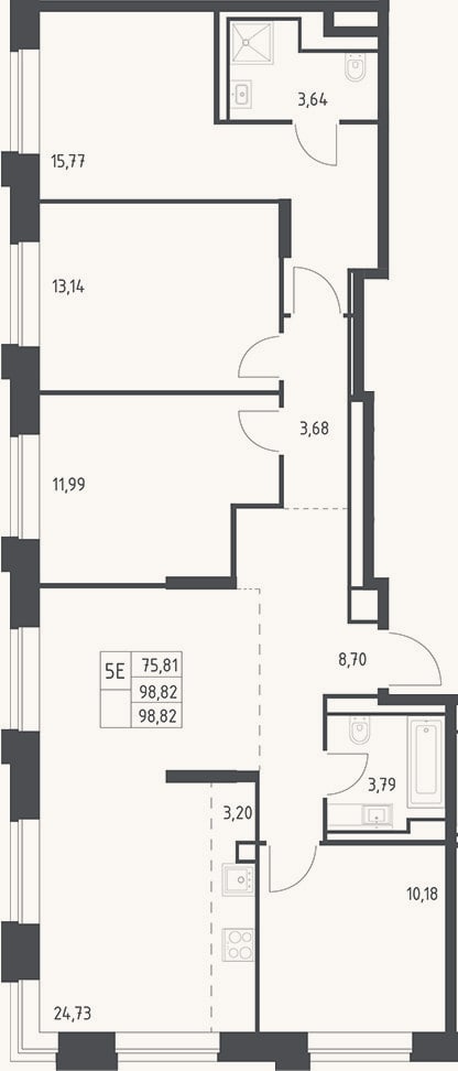 Планировка: 4+ к, 98,8 м²