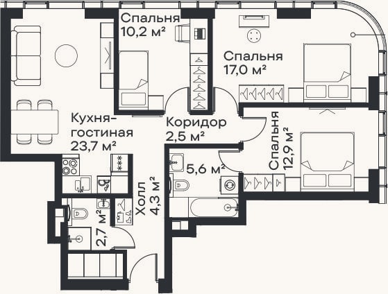 Планировка: 4+ к, 78,9 м²