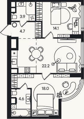 Планировка: 3-к, 67,5 м²
