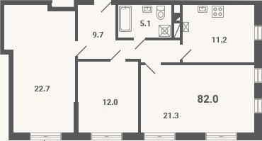 Планировка: 3-к, 82 м²