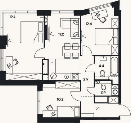 Планировка: 4+ к, 74,9 м²