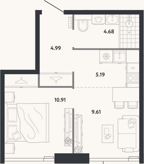 Планировка: 1-к, 35,4 м²