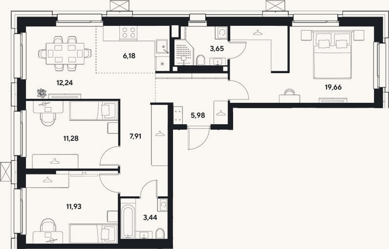 Планировка: 4+ к, 82,3 м²
