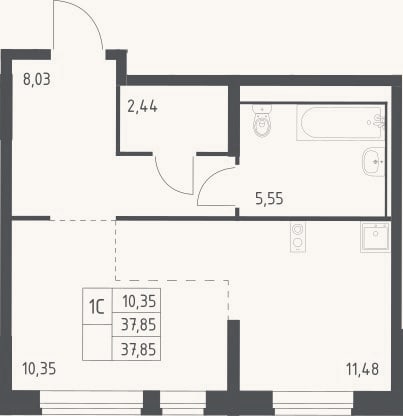 Планировка: Студия, 37,9 м²