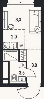 Планировка: Студия, 18,5 м²