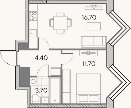 Планировка: 2-к, 36,5 м²