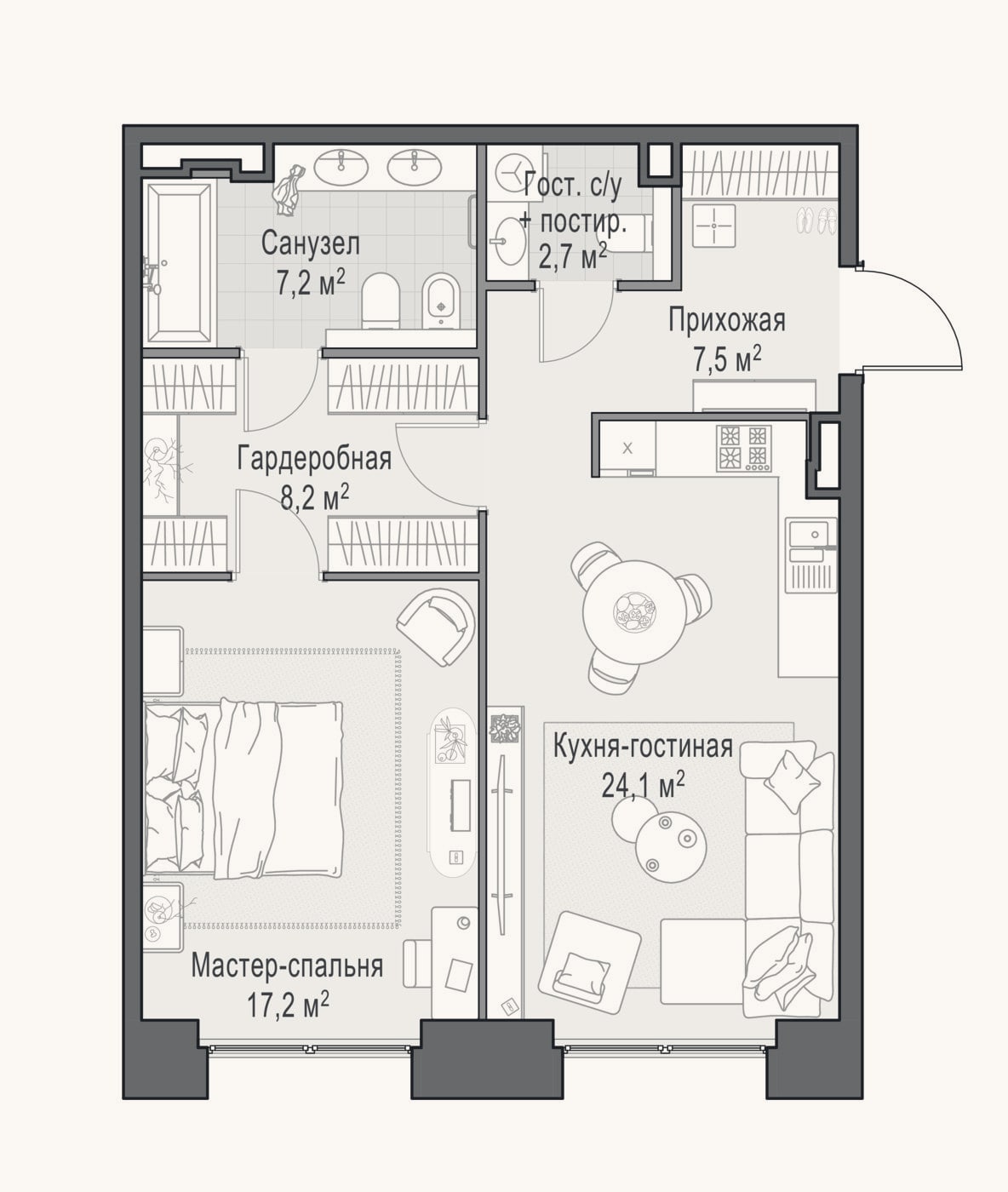 Планировка: 2-к, 67,5 м²