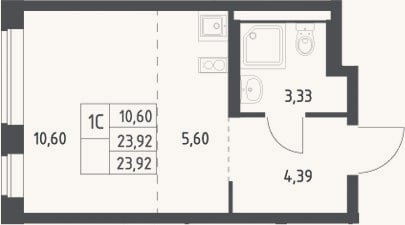 Планировка: Студия, 23,9 м²