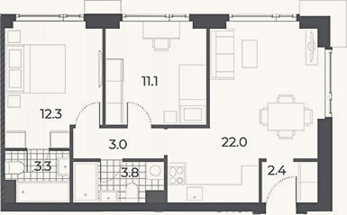 Планировка: 3-к, 57,9 м²