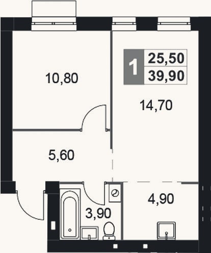 Планировка: 2-к, 39,9 м²