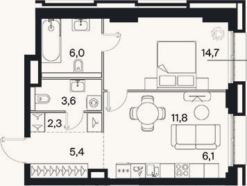 Планировка: 2-к, 49,9 м²