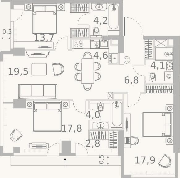 Планировка: 4+ к, 95,4 м²